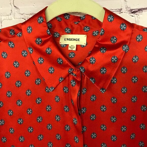 L'AGENCE Royal Red Maestro Jil Silk Charmeuse Button Blouse 3/4 Sleeve Size SP - Picture 7 of 13